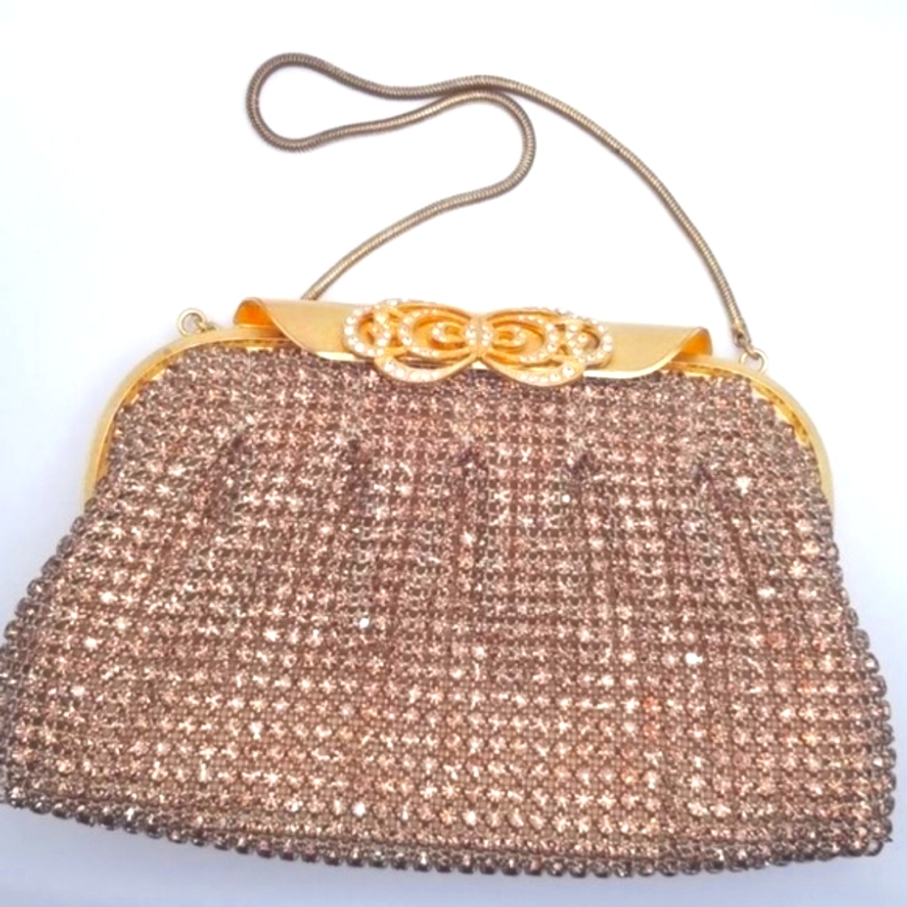 West Germany Vintage Mini Bag Purse Gold AB Rhinestone Evening